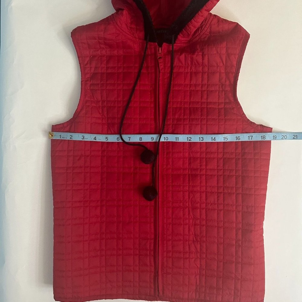 For Cynthia Quilted Red Vest With Knit Back And Black Faux Fur Trim Hood Size L - Picture 6 of 8
